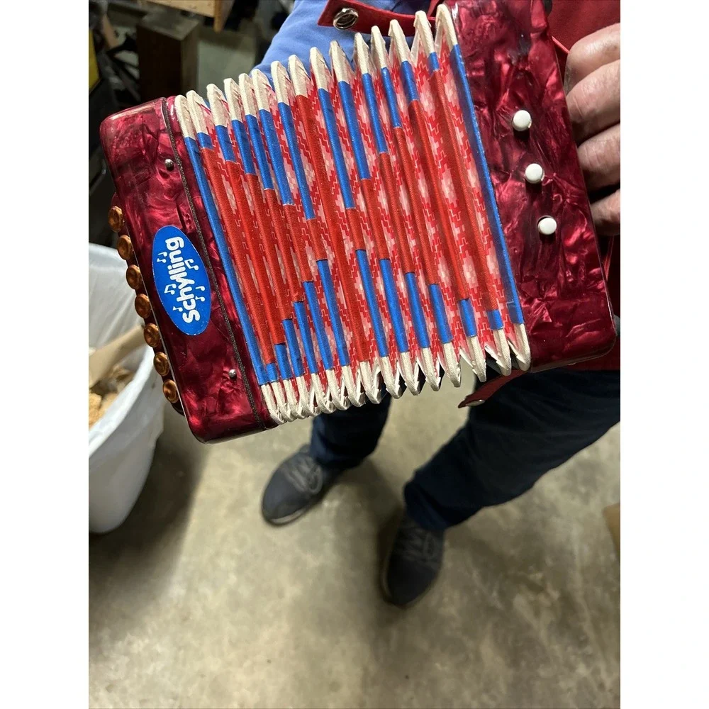 Schylling Red Marble Accordion Childs Musical Toy Instrument Squeeze Box Works!